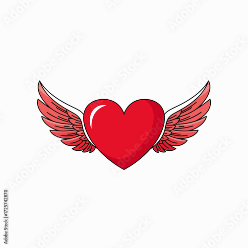 A Vibrant Red Heart Embellished with Delicate Pink Wings Symbolizing Love and Freedom