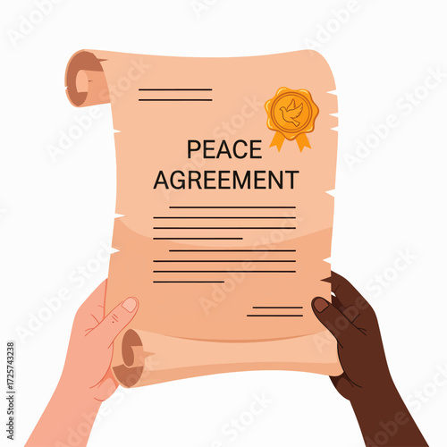 Official Document of Peace Agreement Signed and Sealed by Two Diverse Hands in Solidarity
