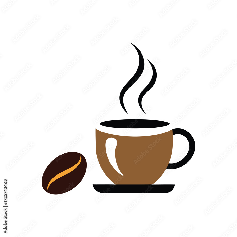 Obraz premium A steaming cup of coffee with a single coffee bean vector art illustration