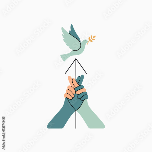 Symbolic representation of unity compassion and peaceful aspirations rising towards a brighter future
