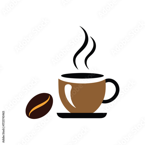 A steaming cup of coffee with a single coffee bean vector art illustration
