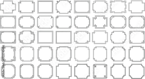 Decorative geometric frames collection, square and rectangular ornate borders with vintage and modern corners, vector illustration