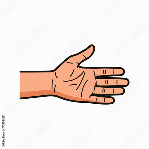 Illustration of a Right Hand with Open Palm Facing Forward Showing Fingers and Palm Lines