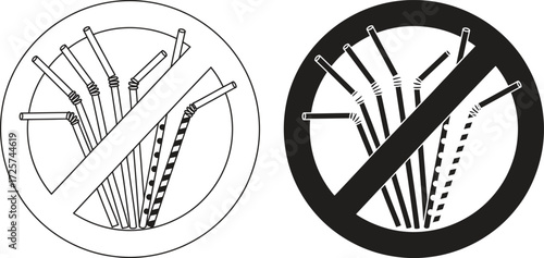 No plastic straws symbol and icon for environmental protection