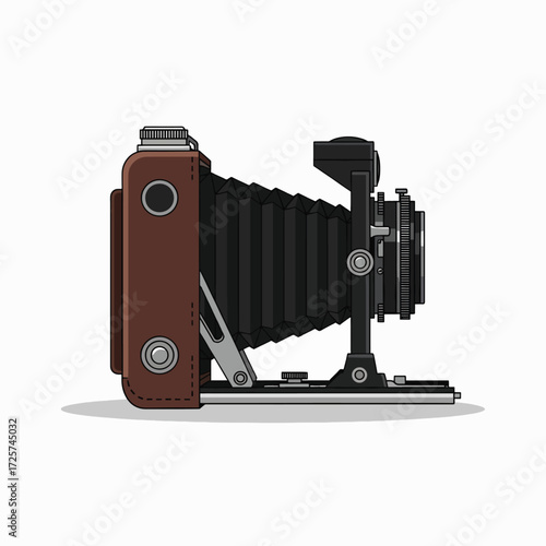 Vintage Accordion Camera With Leather Case and Intricate Mechanical Details For Photography Enthusiasts