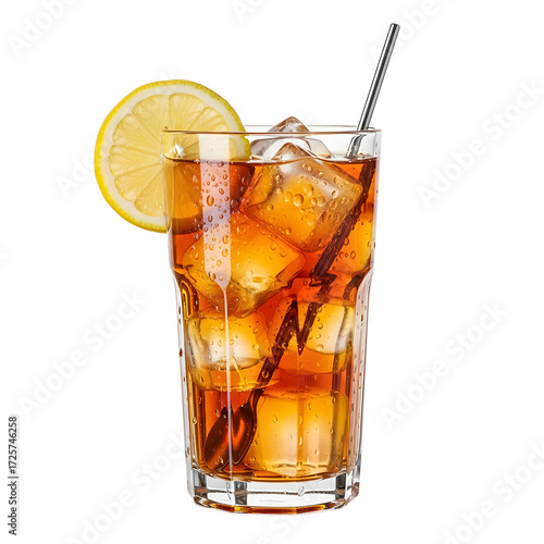 Wallpaper Mural Tall Glass of Iced Tea with Lemon Slice, Spoon, and Ice Cubes Keywords: iced tea, beverage, drink, refreshment, glass Torontodigital.ca