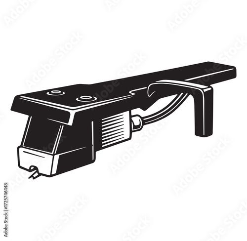 Vector illustration of a vintage turntable cartridge with stylus and tonearm design