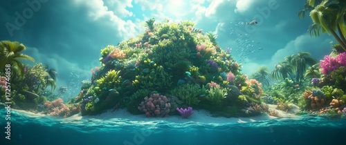 View of a Vibrant Underwater Scene With Coral Reefs and Clear Blue Water in a...