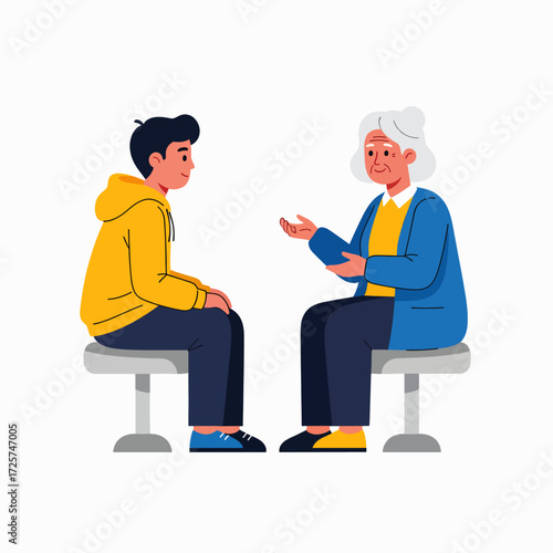 A Young Person and An Older Person Sitting on Chairs Talking in a Comfortable Setting Discussing Important Topics