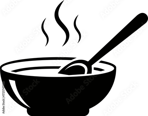 Bowl of hot soup with spoon, representing comfort food and warm meal