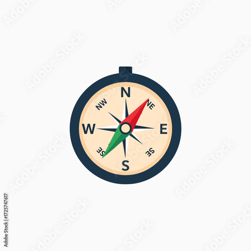 An Old Fashioned Compass with a Red and Green Needle Pointing North East and South West Indicating Direction