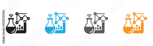 Dynamic scientific research icon showing a test tube and graph, perfect for conveying innovation, data analysis, and cutting-edge progress in medical or tech industries.