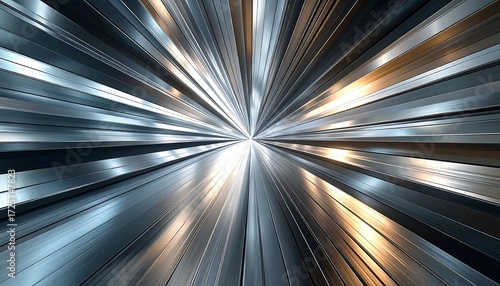 Radiating metallic lines converge to a bright center, creating a sense of speed and depth