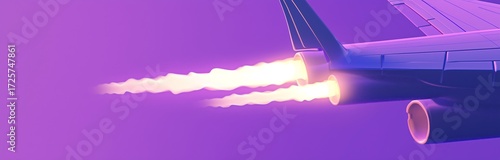 Jet Engines Producing Flames During Flight at Sunset Over a Colorful Sky