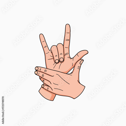 Two Human Hands Expressing the Rock and Roll Gesture and the Sign of Love