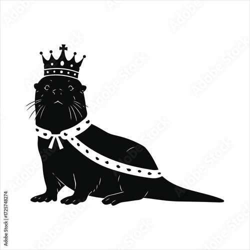 Majestic otter king wearing a crown and royal sash regal animal portrait