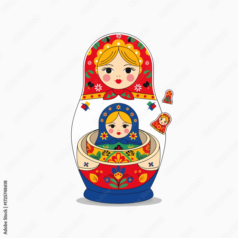 Fototapeta premium Traditional Russian Matryoshka Nesting Dolls Folk Art Hand Painted Toy