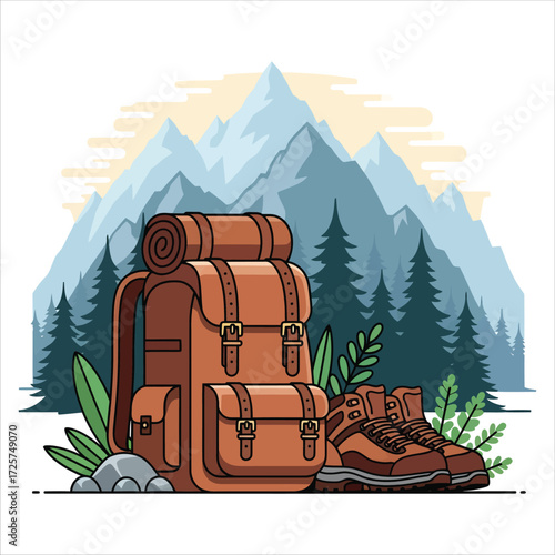 Canvas Backpack and Hiking Boots — Alpine View