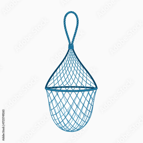 A Woven Blue Rope Handle Hanging Laundry Hamper with Open Mesh Design for Clothes Storage