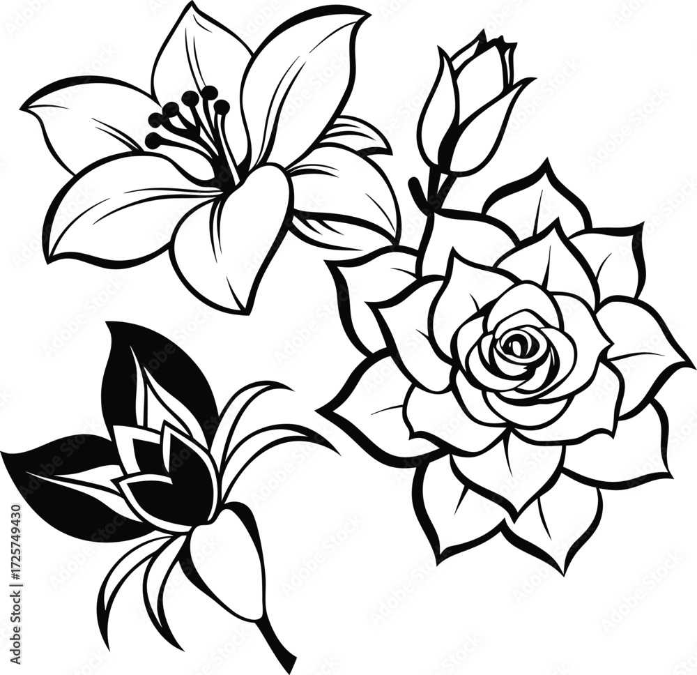 Obraz premium black and white rose line art