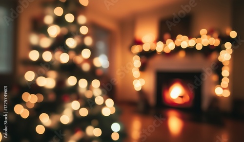 Cozy Christmas Evening With a Beautifully Decorated Tree and Warm Fireplace Glow