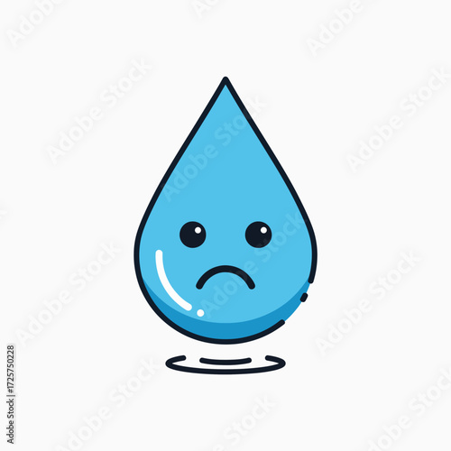 Sad Water Droplet Character with Big Eyes and Curved Down Mouth Expressing Disappointment