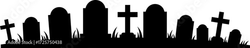 Silhouette of a Graveyard Dark Tombstones Silhouetted Against the Sky, Halloween Theme