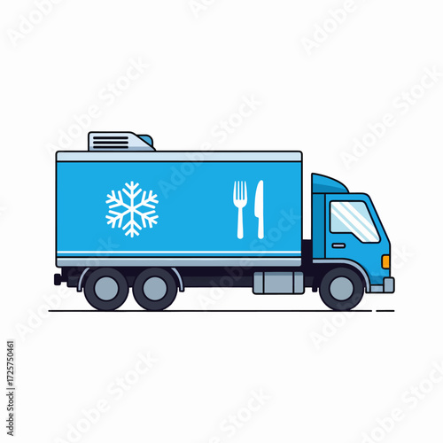 Modern Refrigerated Truck Delivering Fresh Food Groceries to Restaurants and Stores