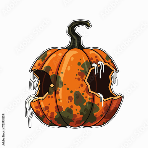 Rotten Halloween Pumpkin with Eaten Out Face and Dripping Gooy Stuff for Spooky Decorations