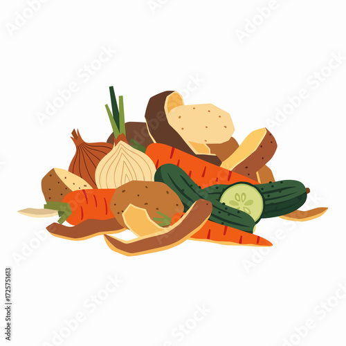 Pile of Organic Vegetable Scraps and Peelings Ready for Composting or Biodegradation