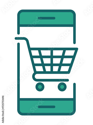 Online Shopping Concept Icon on Smartphone Screen Featuring Shopping Cart Symbolizing Ecommerce Convenience and Modern Technology