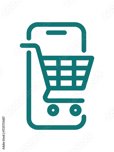Online Shopping Icon on Mobile Phone Representing Ecommerce and Digital Retail Experience Vector Illustration