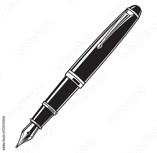 Classic black ink fountain pen isolated on white background detailed vector illustration