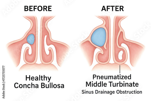 Medical Illustration: Concha Bullosa and Sinus Obstruction