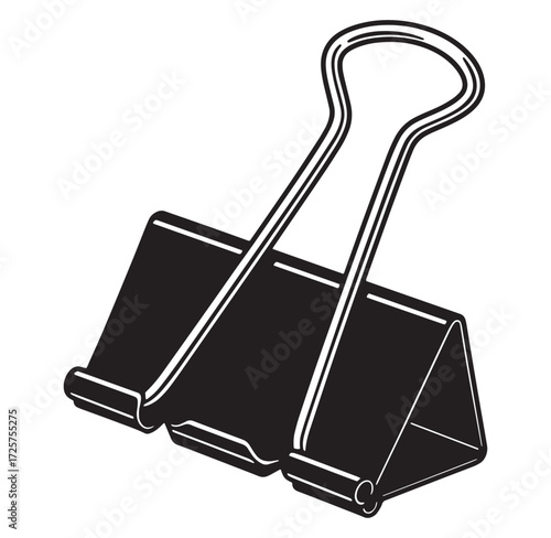 Simple black and white illustration of a binder clip for office and stationery concepts