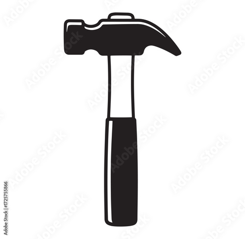 Simple hammer silhouette vector illustration black and white construction tool design