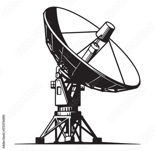 Vector illustration of a large satellite dish antenna for communication and data transfer