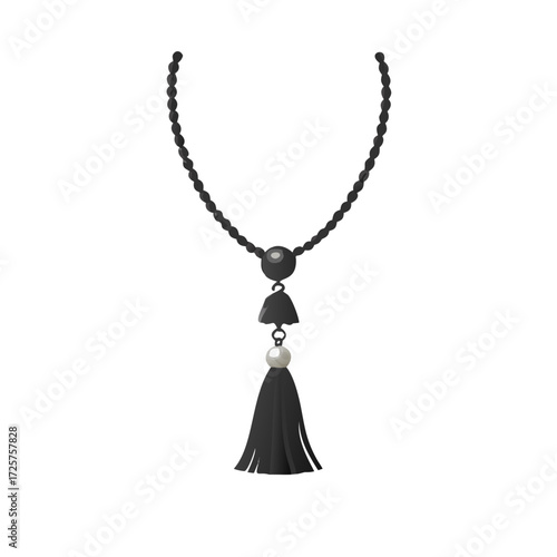Elegant black tassel necklace design isolated on transparent background.vector icon