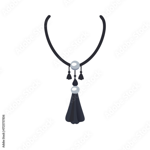 Elegant black tassel necklace design isolated on transparent background.vector icon