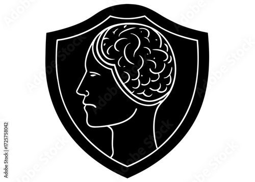 Brain Shield Protection Silhouette, Safety Mental Health SVG, PNG