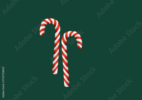 Striped,red christmas candy canes designed on green background.illustration work
