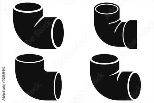 Minimalist Black and White Pipe Elbow Icons Set