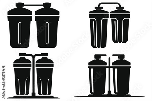 Water Filtration System Icons - Black & White Set, Home Purification, Clean Water, Vector Illustration, Plumbing & Water Treatment