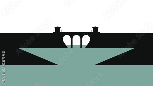 Water Reservoir Inlet Diagram - Underground Water Storage, Water Intake Structure, Engineering Drawing, Black and White Vector