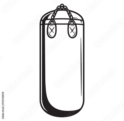 Black and white illustration of a heavy punching bag for boxing or fitness training