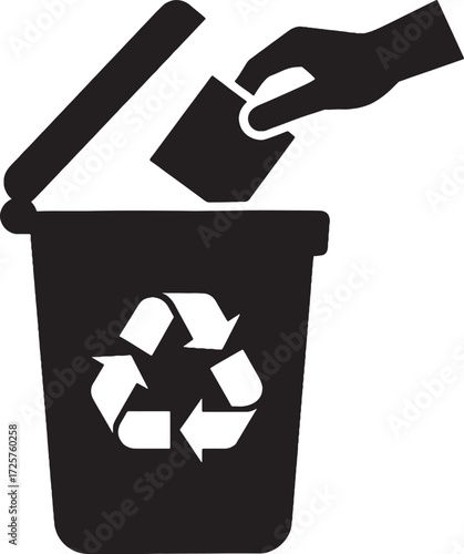 Recycle bin silhouette symbol hand placing item for sustainable waste disposal