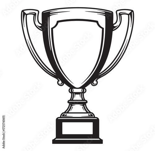 Classic champion trophy illustration black and white design perfect for awards and success