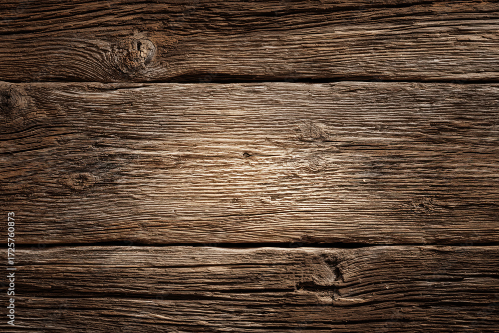 Fototapeta premium Rustic wooden texture showcasing deep grooves and natural patterns in warm tones and lighting