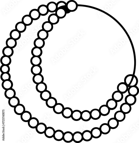 Minimal tasbih beads forming a moon shape isolated vector, Islamic prayer beads illustration, Black crescent-shaped tasbih silhouette, Ramadan and Eid decorative vector artwork