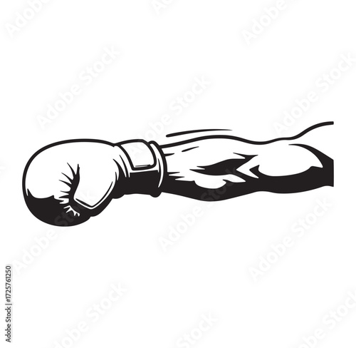 Illustrated boxing glove and arm graphic depicting fitness sport and championship concept